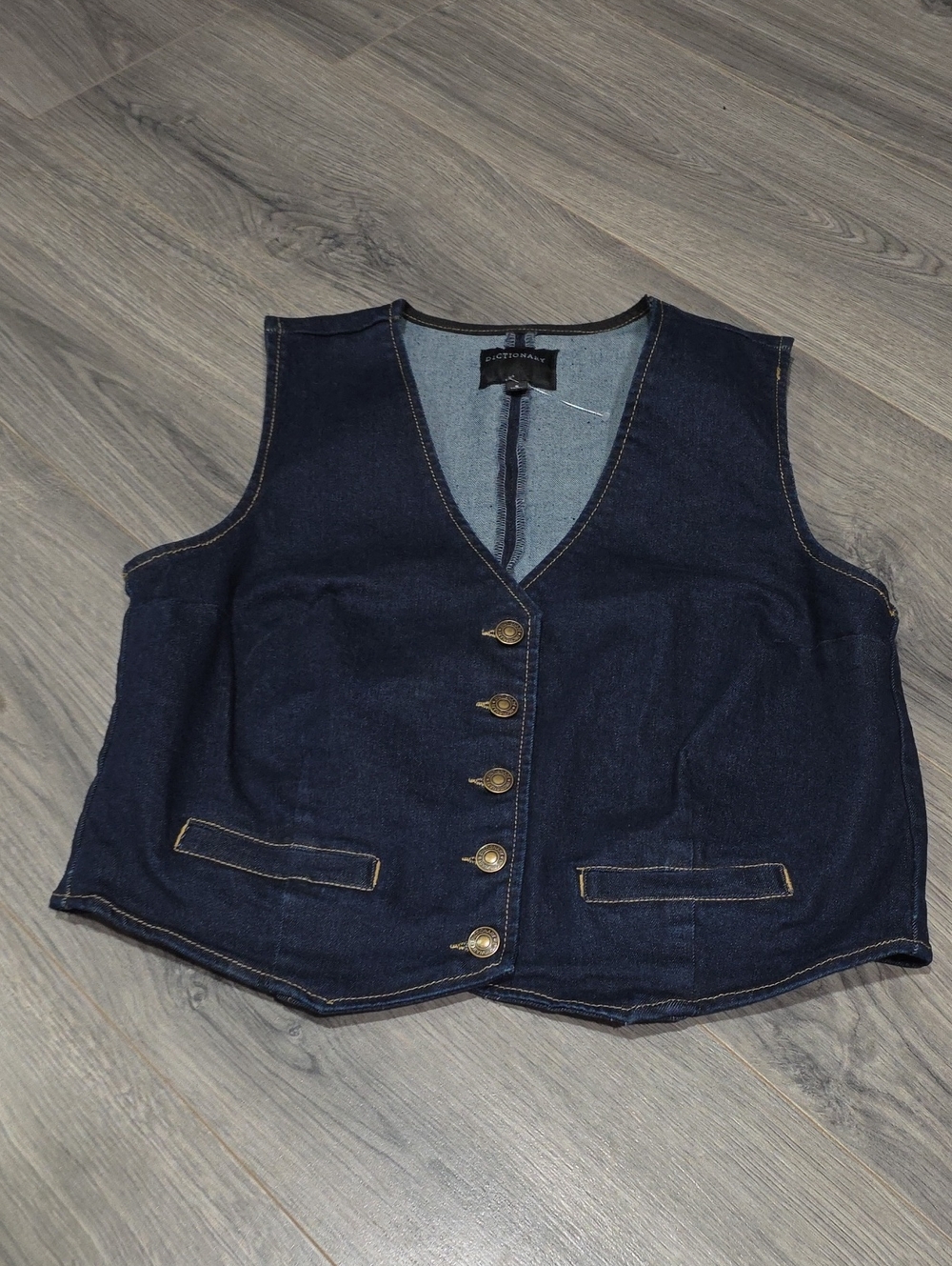 Dark Blue NWOT Dictionary Denim Vest with Button Front